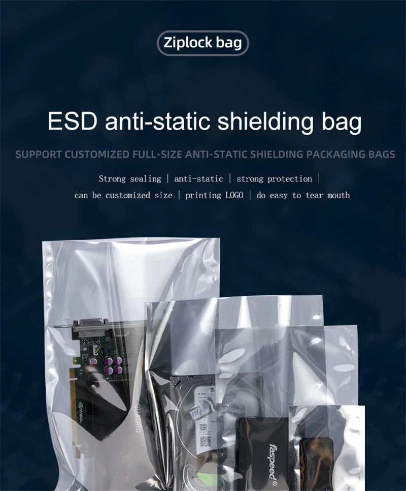 ESD Bag with Top Open Anti Static Shielding Package for Storage Electronic Components PCB Board Protection USB Pouches