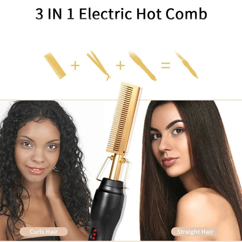 Hot Selling 2-In-1 Straight Hair Comb Portable Fast Heating Copper Straight Hair Comb Salon Professional Styling Tool
