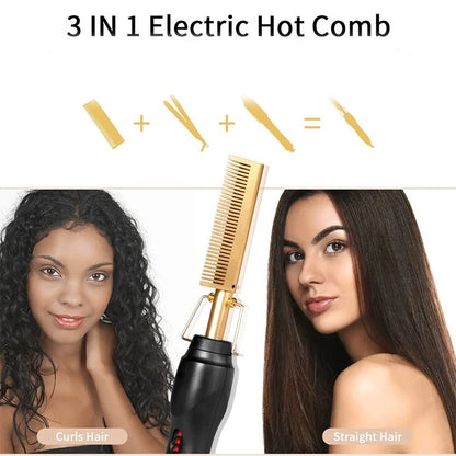 Hot Selling 2-In-1 Straight Hair Comb Portable Fast Heating Copper Straight Hair Comb Salon Professional Styling Tool