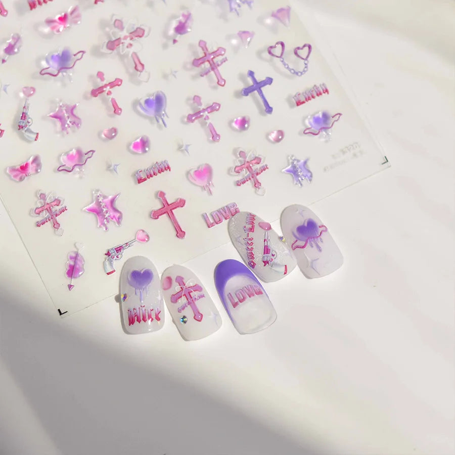 Line Flower Powder Blusher Love Heart High Quality Jelly Series Adhesive Nail Sticker Nail Art Decoration Decals Design T-2830