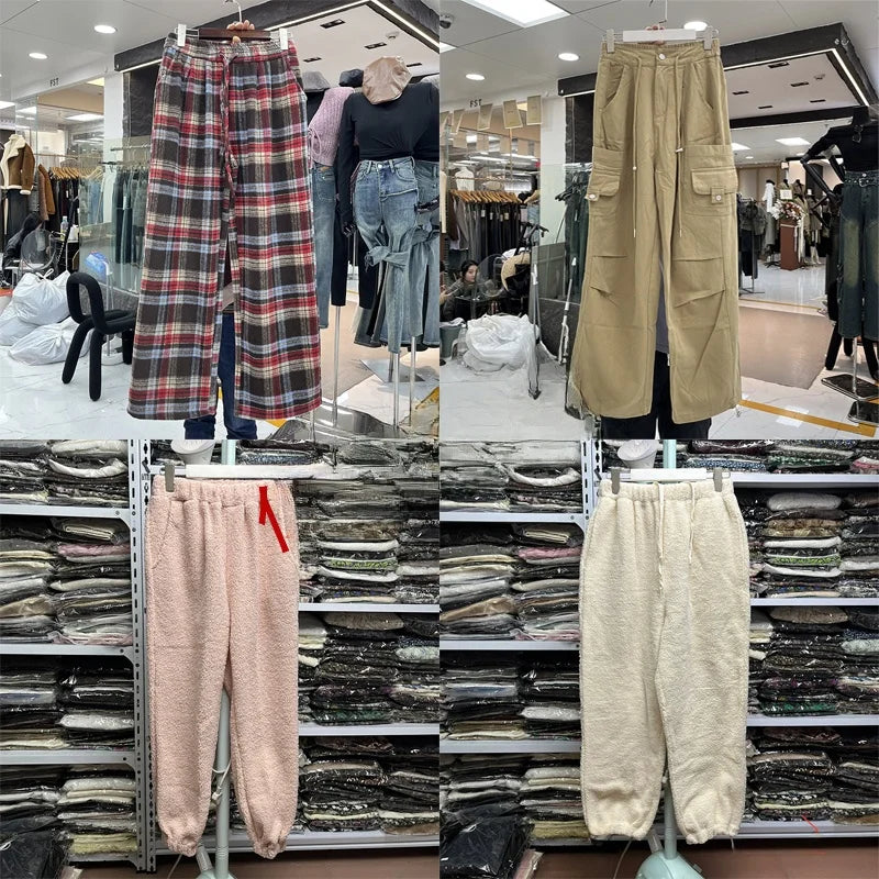 Autumn Winter Casual Long Pants High Waist Wide Leg Pants Thickened Fleece Versatile Style for Women's Casual Wear