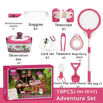 Kids Camping Set Indoor Outdoor Exploration Kit Pretend Play Toys Camping Tools Birthday Gift for Girl Boy OPTIONAL Pop Up Tent
