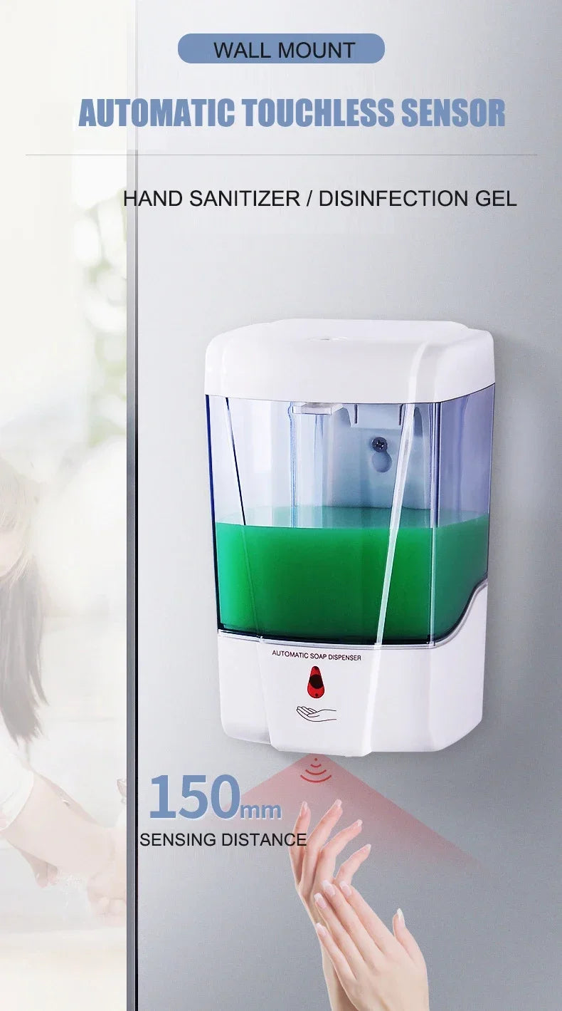 Automatic Touchless Soap Dispenser 700ml, Wall-Mounted Large Capacity Battery-Operated Sensor Hand Washer for Bathroom Kitchen