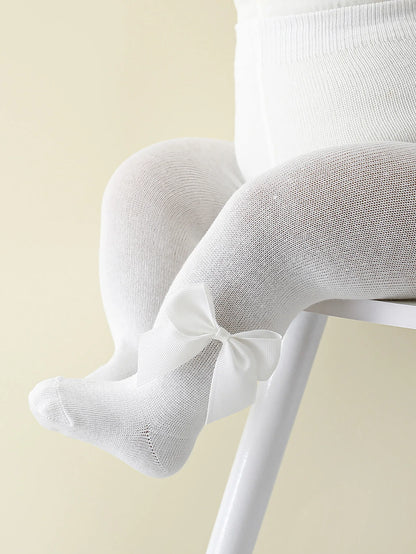 0-36 Month Baby Girls Solid Color Pantyhoses with Threaded Bowknots,Elastic Waist Leggings Tights for Casual Daily Spring Autumn