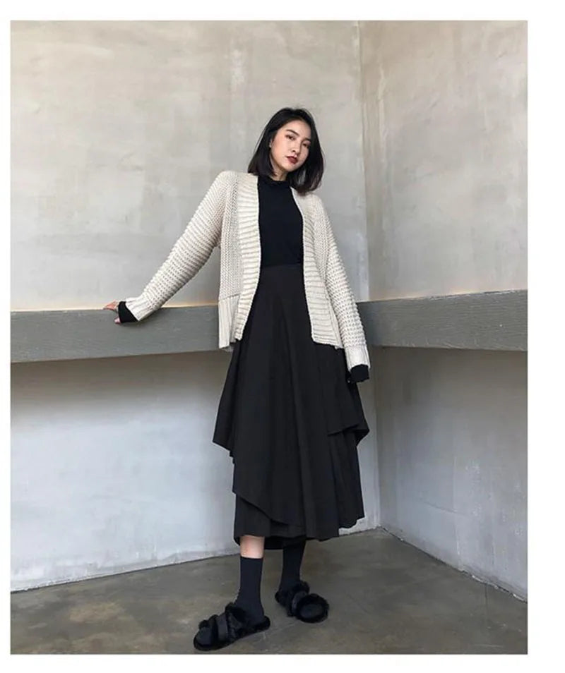 Women Black Skirts Japanese Gothic Irregular High Waist Pleated Skirt Pants for Women Vintage Cargo Skirts Female Clothes Ladies