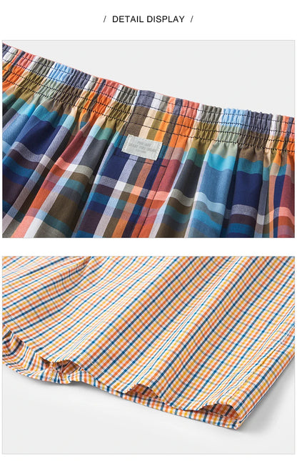 Semir Shorts Men Pure Cotton 2024 New Home Pants Checked Relaxed Five-Point Elastic Waist Straight Leg 2-Piece Set Underwear