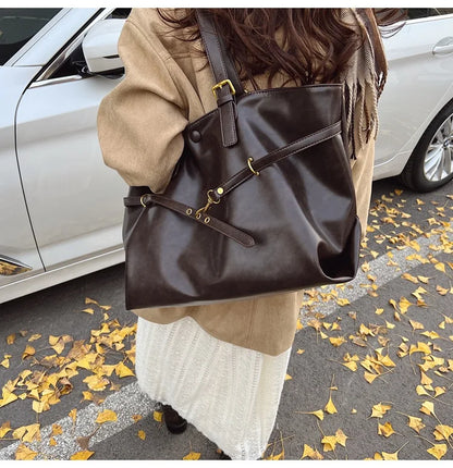 Tote Bag Designer Retro PU Leather Shoulder Handbag for Women Winter Trend Y2K Fashion Handbags Females Travel Luxury Tote Bags