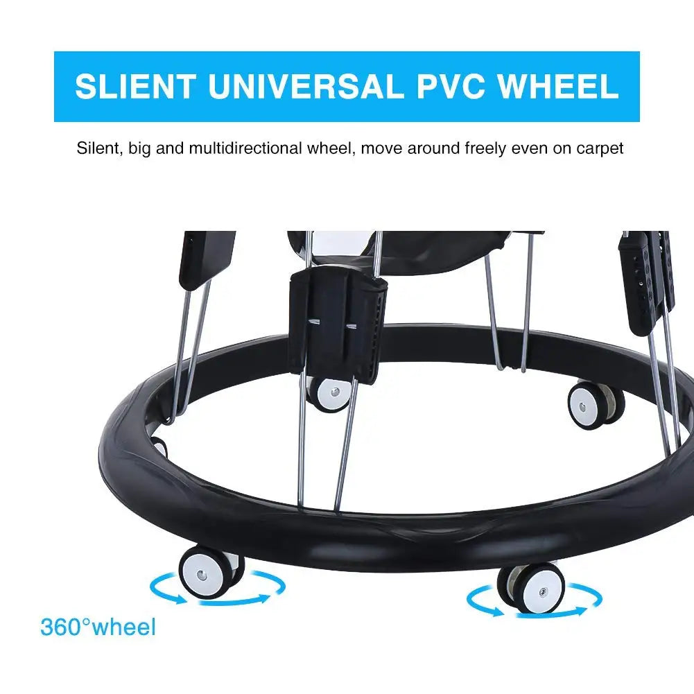 Adjustable Baby Walker Aids, Easy to Clean Tray, Universal Rollator, Anti-Rollover Folding Walker for Girls & Boys 6-18 Months