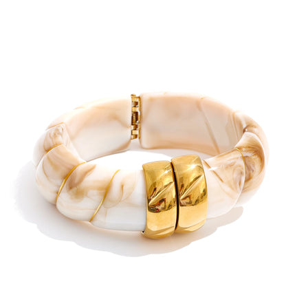 Yhpup Exclusive Multi-Color Acrylic Resin Wide Statement Bracelet Bangle Stainless Steel Autumn Winter Sweater Wrist Jewelry