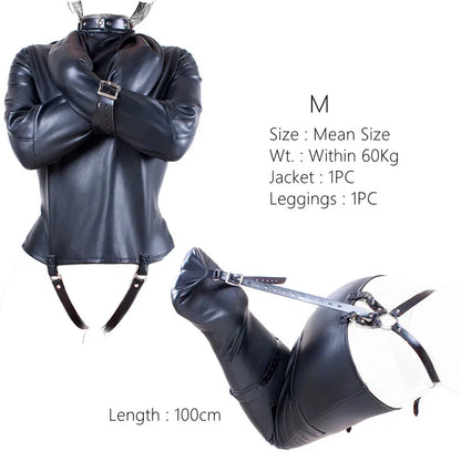 Super Tight PU Leather Mermaid Bondage Kit with Fetish Bodysuit Harness Leg Bag for Couple Cosplay Sex Binder BDSM Clothes