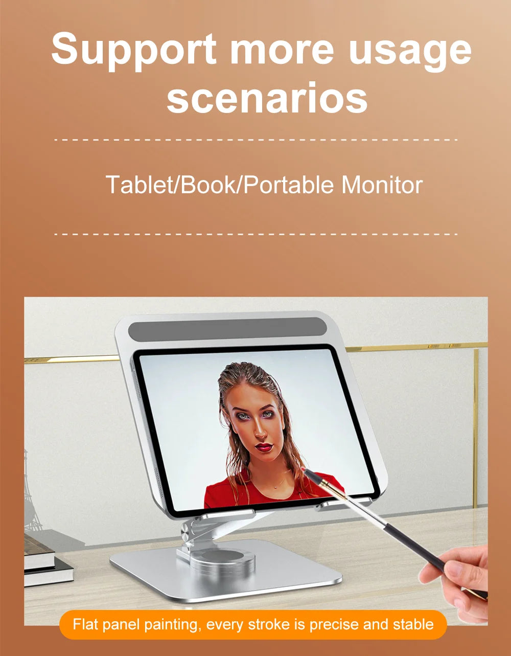 360° Rotatable Stand Metal Aluminum For Laptop Holder Adjustable Anti-Slip Silicone Base Stability for Tablet ﻿Portable Monitor