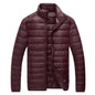 Schinteon Men Ultralight White Duck Down Jacket Thin Stand Collar Solid Color Simple Autumn Outwear