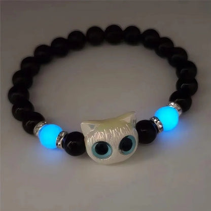 1Pcs Matching Bracelets for Couples Luminous Cute Cat Friendship Bracelete Black White Cat Head Bangles Glow In The Dark Gift