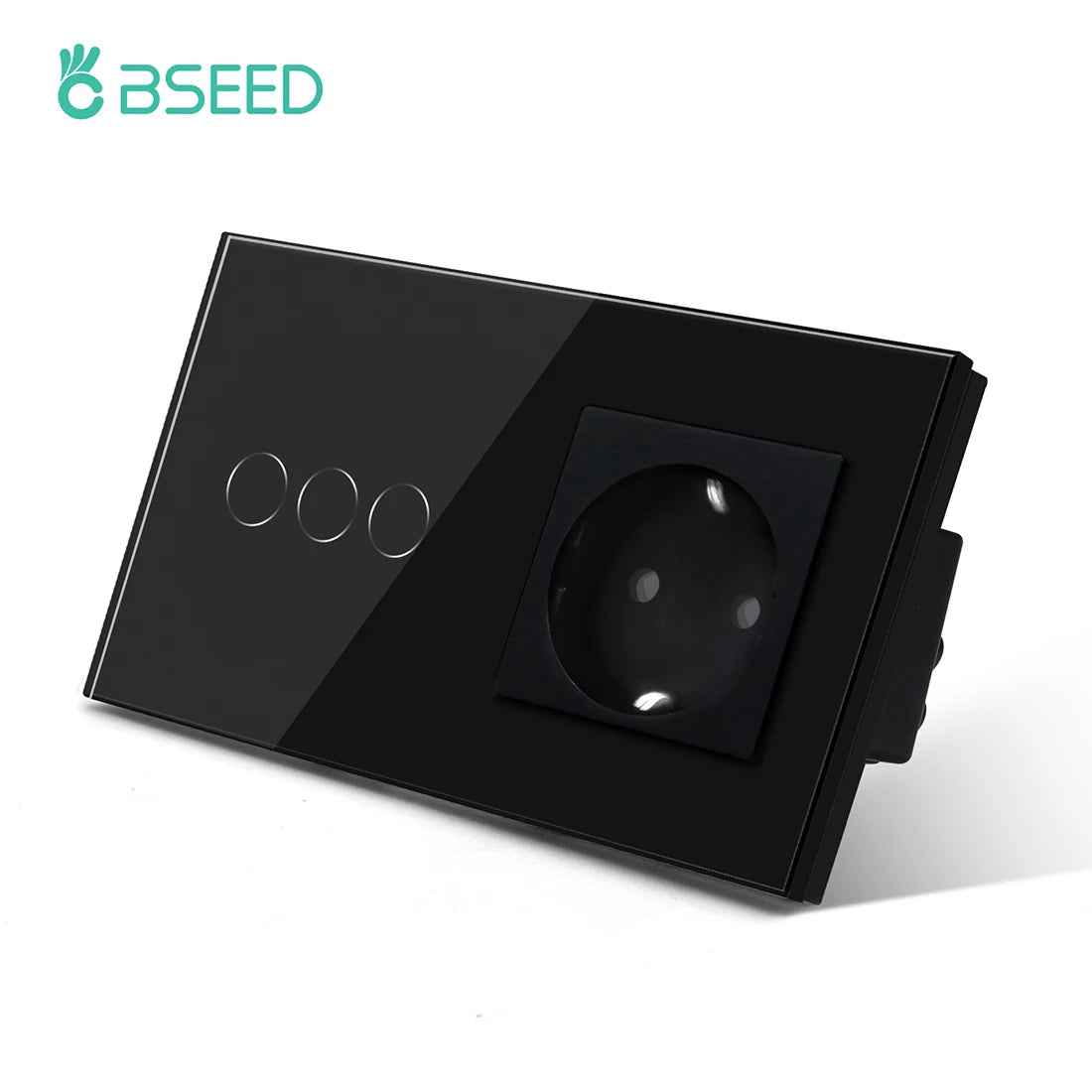 BSEED Touch Light Switch With EU USB Wall Sockets Black Wall Led Switches 1/2/3Gang 1Way Crystal Dark Blue Backlight Wall Switch