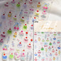 5D Cute Rabbit Love Heart Peach Blossom Flower Yellow Nail Art Stickers Bowknot DIY Self Adhesive Rhinestone Manicure Decals