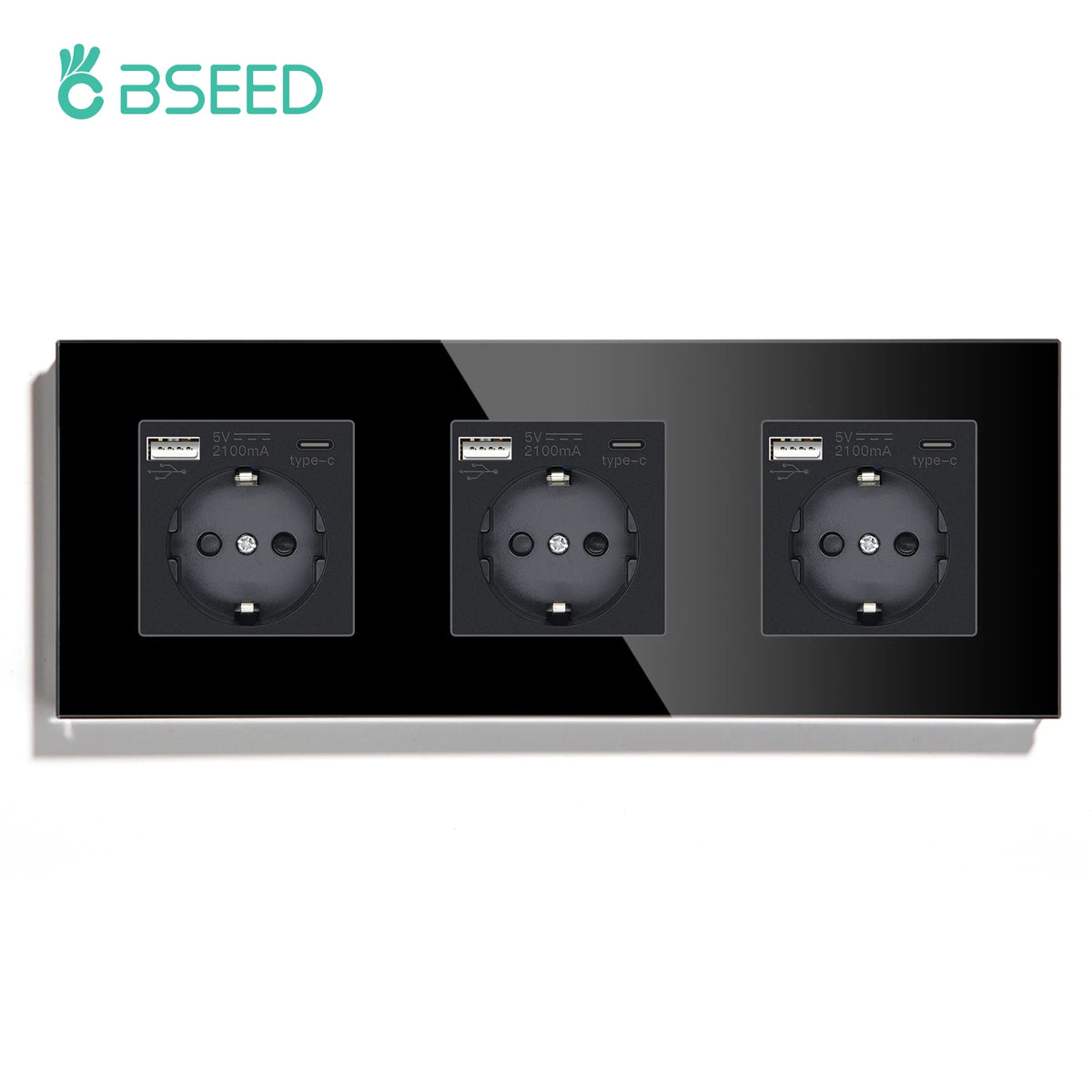 BSEED Touch Light Switch With EU USB Wall Sockets Black Wall Led Switches 1/2/3Gang 1Way Crystal Dark Blue Backlight Wall Switch