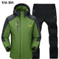 Outdoor Jacket Pants Sets Men Fleece Thermal Waterproof Windproof Hooded Jackets Hiking Military Trip Mountain Camping Clothes