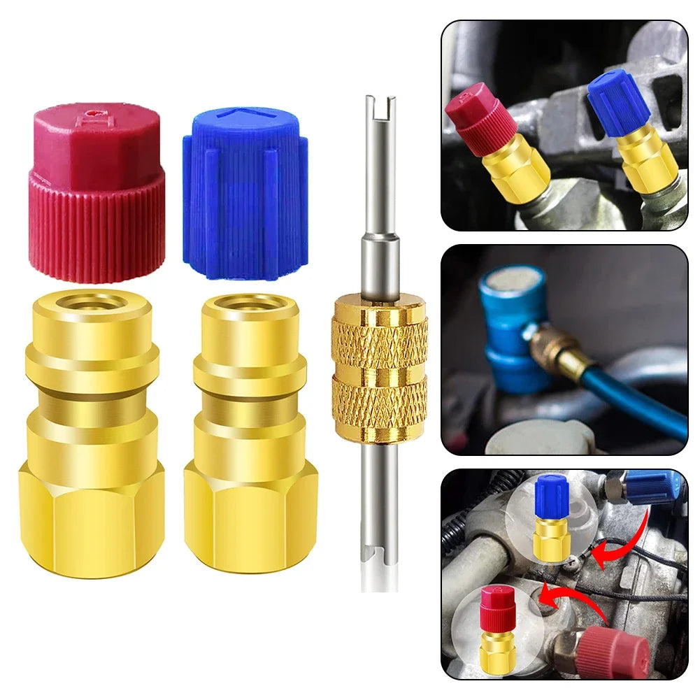 1 Pc R12 To R134a Conversion Kit Air Conditioner Filling Valve Fittings Port Adapter Retrofit Quick Disconnect Couplers