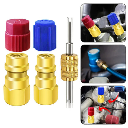 1 Pc R12 To R134a Conversion Kit Air Conditioner Filling Valve Fittings Port Adapter Retrofit Quick Disconnect Couplers