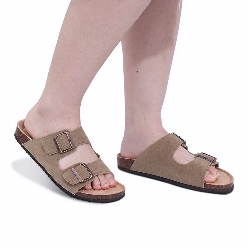 Shevalues New Fashion Cork Sandals Women Classic Cork Suede Footbed Slippers Female Summer Beach Sandals With Adjustable Buckle