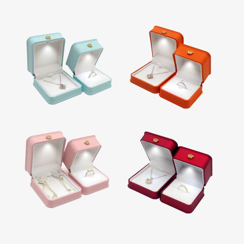LED Jewelry Ring Box with Llight Luxury Crown Earrings Pendant Storage Display Proposal Wedding Gift Box Jewelry Organizer Box