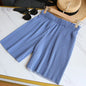 Women Casual Wide Leg Shorts 2025 Summer Elastic High Waist Pleated Shorts Woman Solid Color Loose Ice Silk Knee-Length Pants