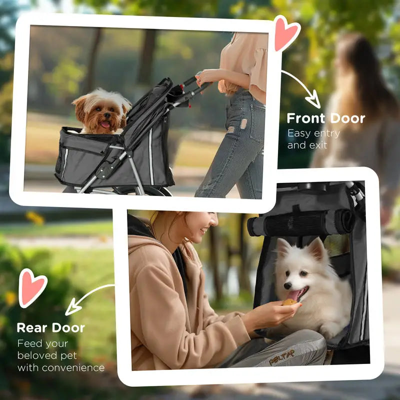 3 Wheel Pet Stroller for Small Dogs and Cats, Foldable Travel Pram with Breathable Mesh and Storage Bag, Sturdy Steel Frame for Walking, Charcoal Grey, 75x45x97 cm, Sturdy, Lightweight, Comfortable, Safe, Space Saving
