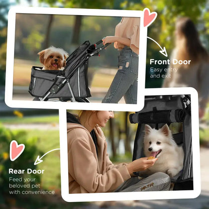 3 Wheel Pet Stroller for Small Dogs and Cats, Foldable Travel Pram with Breathable Mesh and Storage Bag, Sturdy Steel Frame for Walking, Charcoal Grey, 75x45x97 cm, Sturdy, Lightweight, Comfortable, Safe, Space Saving