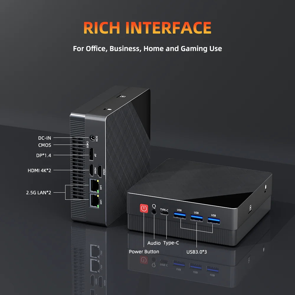 TexHoo Mini PC AMD R5 6600H  R7 7730U  R3 4300U Dual HDMI DP Wifi6 WDesktop Gaming Computer Dual network ports