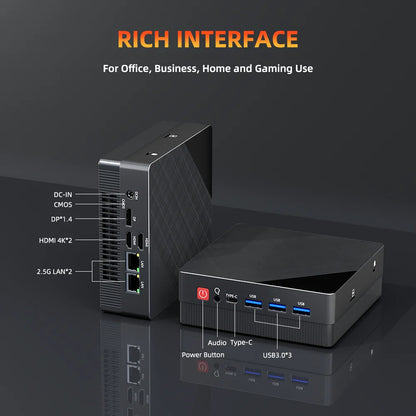 TexHoo Mini PC AMD R5 6600H  R7 7730U  R3 4300U Dual HDMI DP Wifi6 WDesktop Gaming Computer Dual network ports