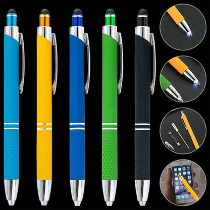 New 3in1 Multi-function Pen Capacitive Pen with LED Light 1.0mm Ballpoint Pen Stationery Screen Touch Gadgets Construction Tools
