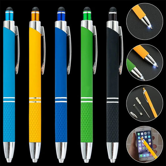 New 3in1 Multi-function Pen Capacitive Pen with LED Light 1.0mm Ballpoint Pen Stationery Screen Touch Gadgets Construction Tools