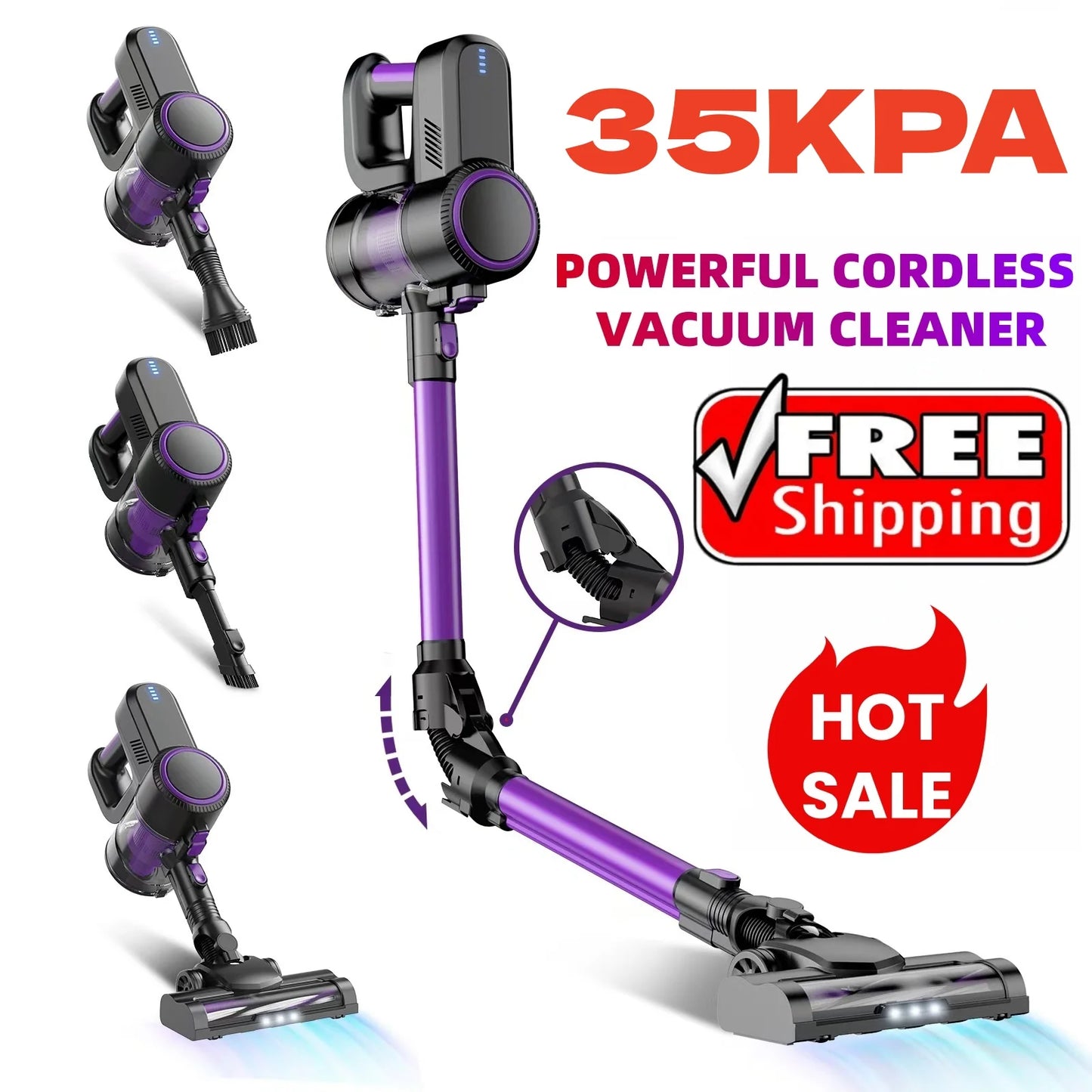 Cordless Vacuum Cleaner, 35KPA Handheld Vacuum Cleaner, Battery-powered Vacuum Cleaner For Pet Hair With 4000mAh Batteries, Handheld And Vertical Lightweight 6 In 1 Handheld Vacuum Cleaner, 40 Minutes Runtime, Large Dust Cup
