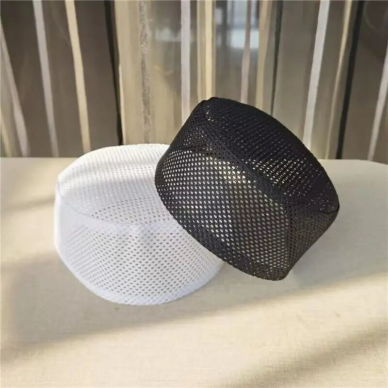 Summer Breathable Mesh Hat Male Muslim Prayer Hat Islamic Prayer Hat Saudi Sufi Turkish Prayer Hat Kufi Knitted Cap