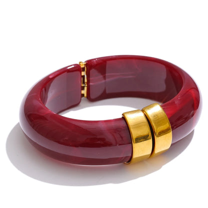 Yhpup 66mm Green Pink Brown Purple Acrylic Thick Bracelet Bangle for Women Stainless Steel Arrivals 2025 Wrist Jewelry Gift