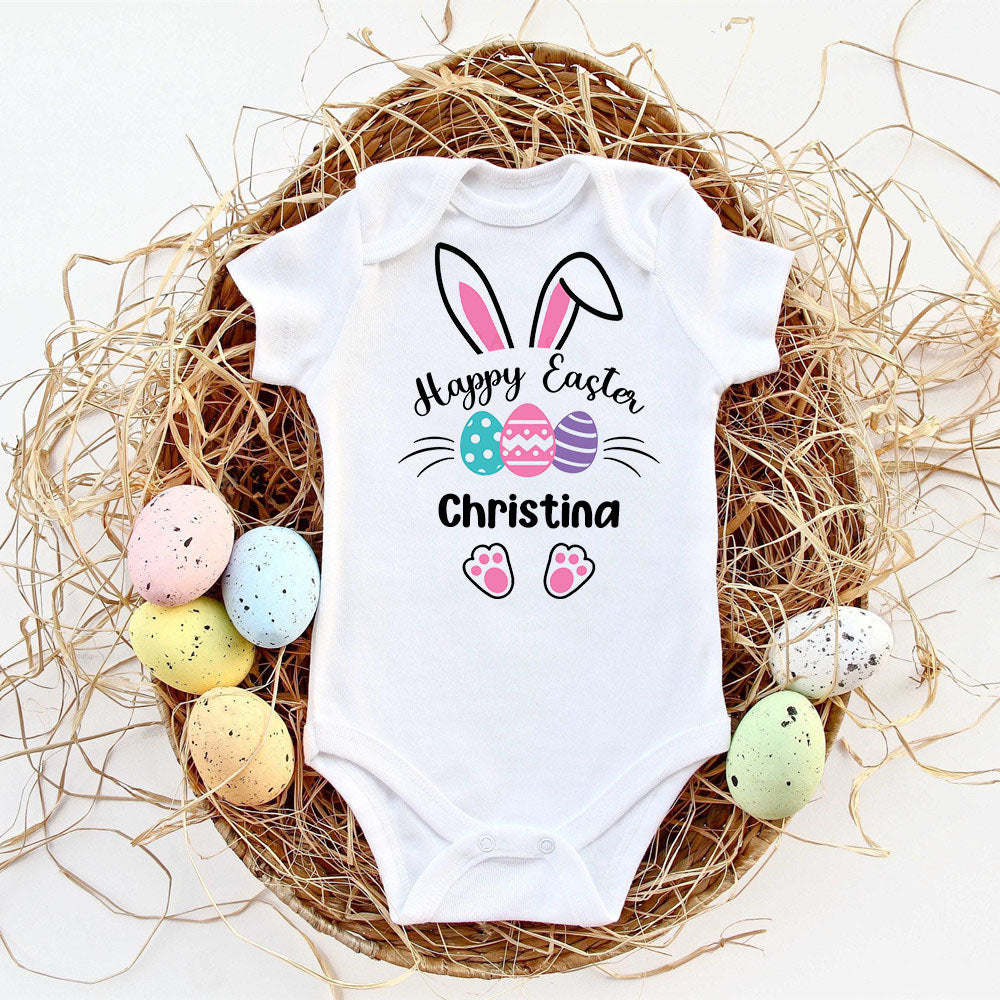 Custom Name Baby Easter Bodysuits Personalised Bunny Newborn Clothes Boys Girls Long Sleeve Jumpsuit Easter Party Infant Outfits