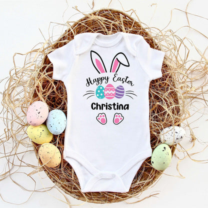 Custom Name Baby Easter Bodysuits Personalised Bunny Newborn Clothes Boys Girls Long Sleeve Jumpsuit Easter Party Infant Outfits