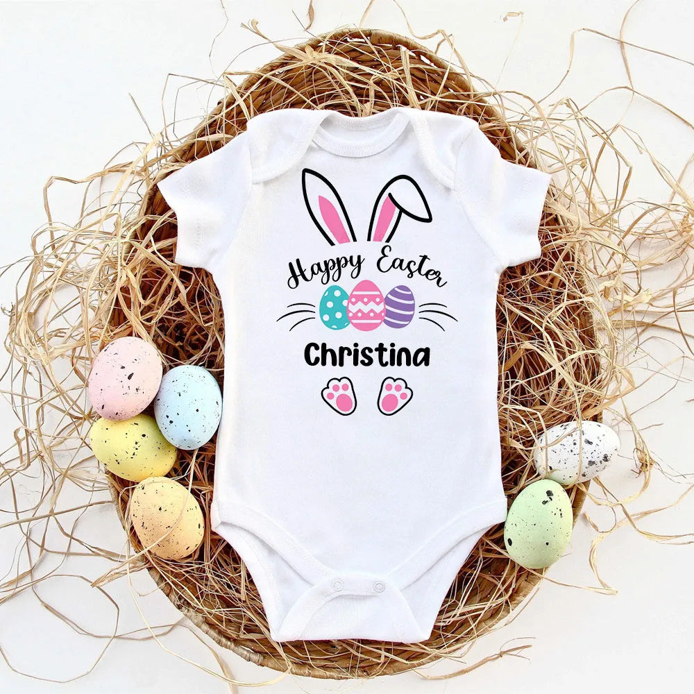 Custom Name Baby Easter Bodysuits Personalised Bunny Newborn Clothes Boys Girls Long Sleeve Jumpsuit Easter Party Infant Outfits