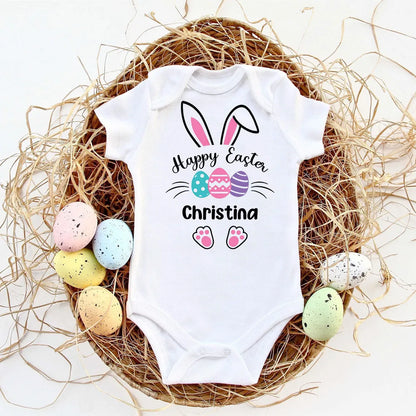 Custom Name Baby Easter Bodysuits Personalised Bunny Newborn Clothes Boys Girls Long Sleeve Jumpsuit Easter Party Infant Outfits