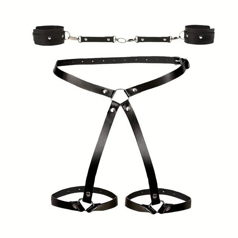 Bdsm Handcuff Set Garter Belt Leg Ring Underwear Sets Adult Sex Game SM Night Toys Leather Bondage Conditioning Slave Rave Toy