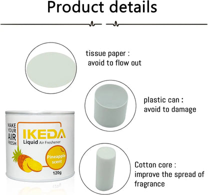 IKEDA 120g Pineapple Air Freshener Liquid, Long Lasting Car Fragrance, Home Office Deodorizer, Eliminates Cigarette Pet Kitchen