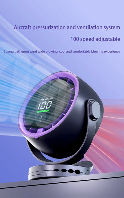 Mini Digital Display Fan Desktop Remote Control 720°Rotation Type-C Rechargeable Electric Fans Portable Wall Hanging With Clip
