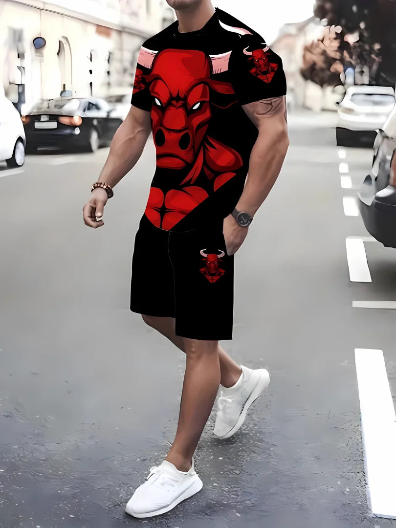 Hot Selling Men's Breathable Casual Short-Sleeved Shorts Set 3D Printed Outdoor Urban Street Top Shorts Casual Two-Piece Set