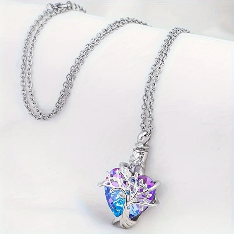 Heart Tree of Life Urn Necklace for Ashes Cremation Jewelry Crystal Memorial Mothers Day