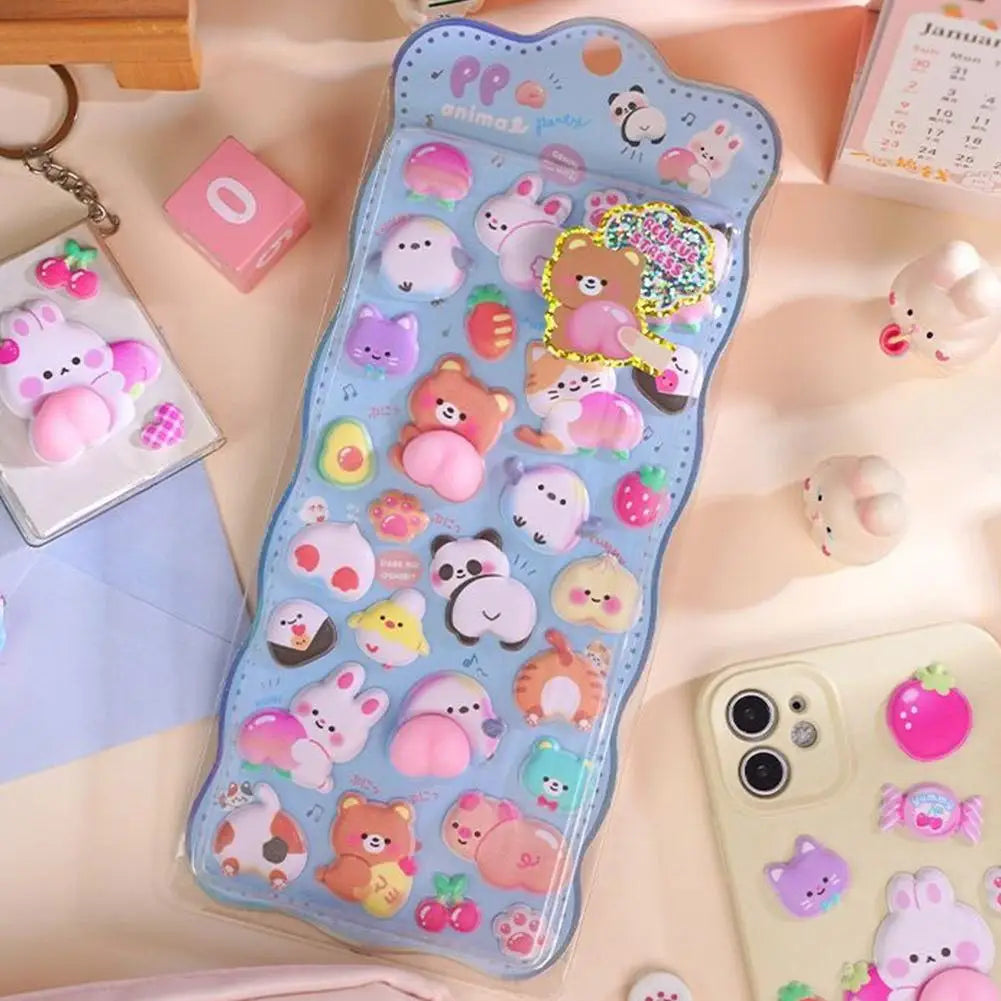 Kawaii Cartoon Soft Cute Little Rabbit 3D Pinching Relaxing Butt Stickers Cute DIY Mobile Book Decoration Stickers Festival Gift