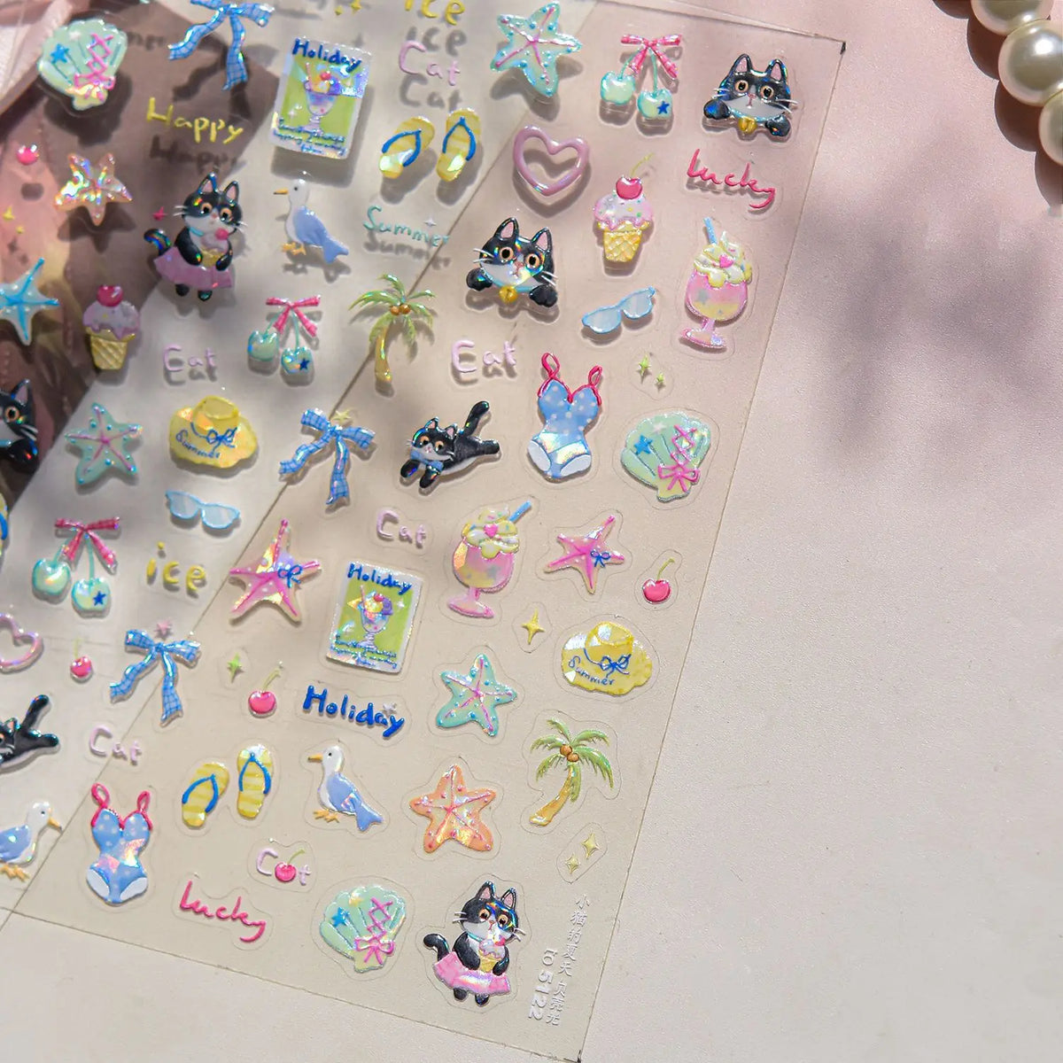 Shiny Blowing Bubble Nail Decorations Stickers 5D Shell Light Love Cat Bubble Transfer Slider Sticker DIY Summer Manicure Decals