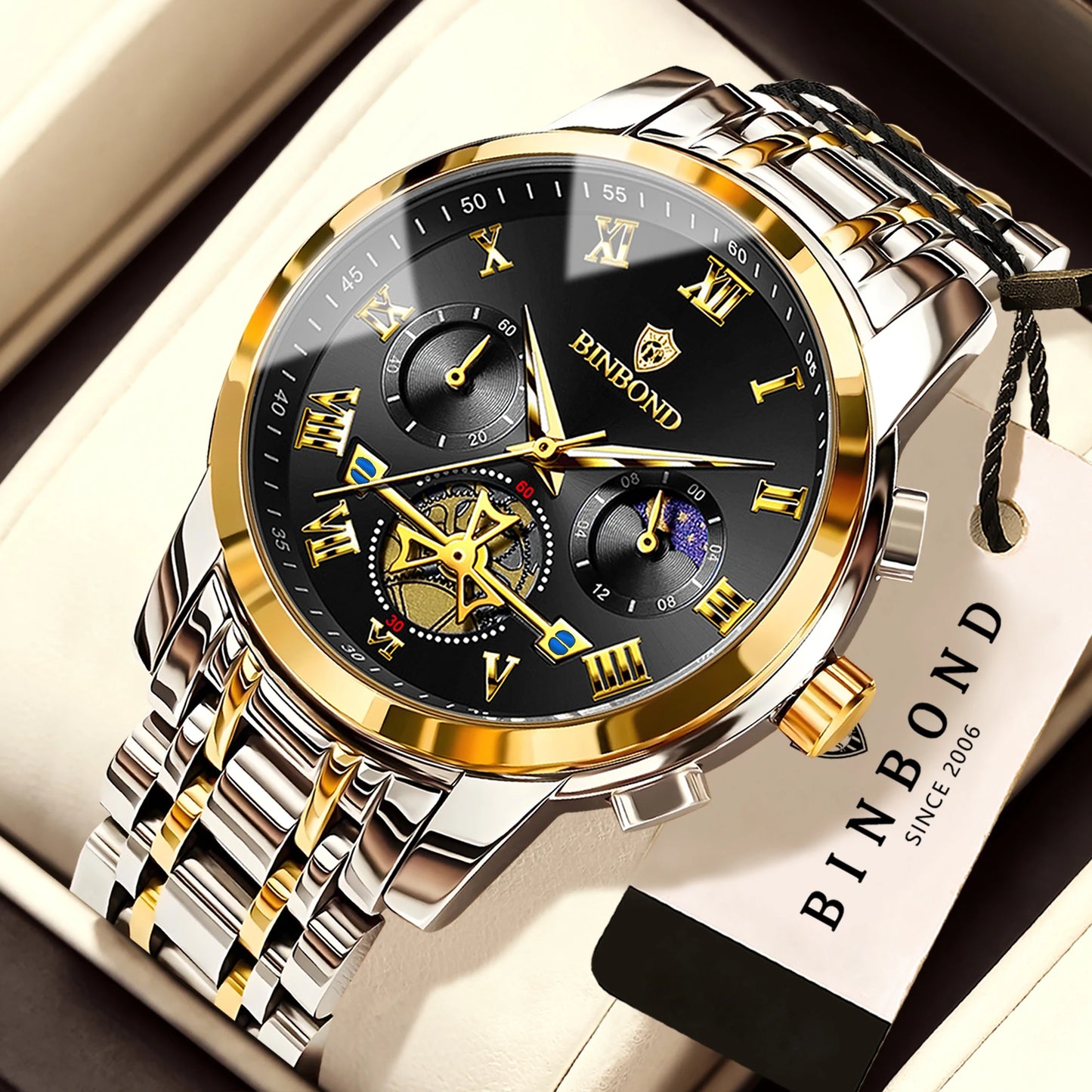 BINBOND Chronograph Men's Watches Accurate Quartz Watch For Men Luxury Luminous Waterproof StopWatch Durable Reloj