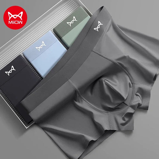 MiiOW 3Pcs Ice Silk Men Underwear Mens Underpants Graphene Antibacterial Crotch Men's Panties Breathable Man Boxers Briefs L-5XL
