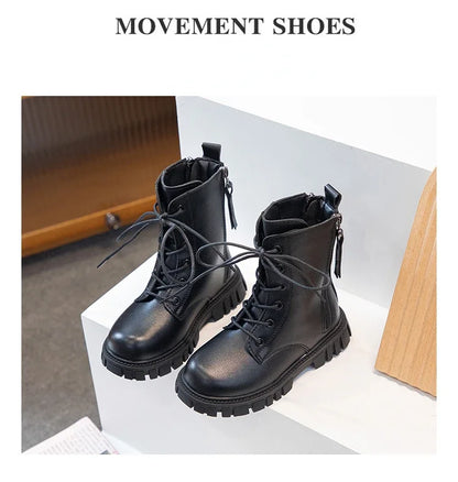 Girls Fashion Boots Black Warm Motorcycle Boots Autumn Winter Kids Ankle Boots Double Zipper Anti-skid Children Rubber Boots New