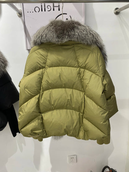 2024 Winter Women Warm Coat Oversized Real Fox Fur Collar Thick Luxury Outerwear New Fashion 90% Goose Down Jacket
